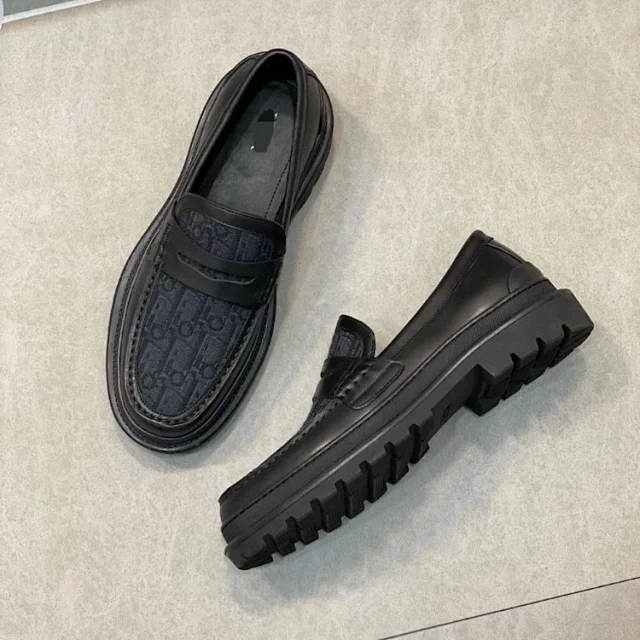 Dior Leather Shoes Monogram Panel Lug-Sole Loafers product detail image 4