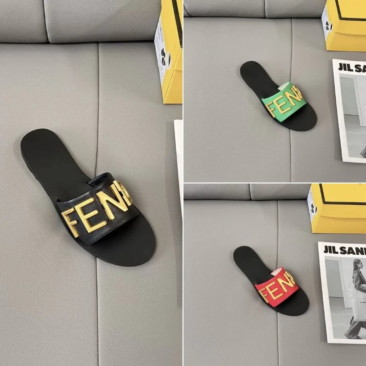Fendi Metallic Letter Slide Slippers