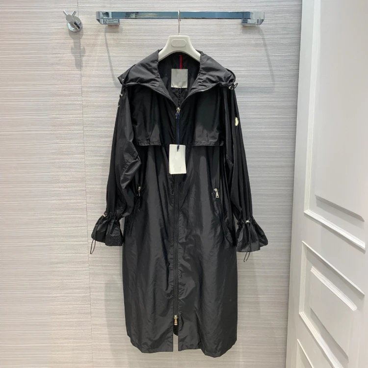 Unbranded Coats Hooded long zip-up coat with drawstring waist and cuffs — Black