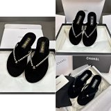 Chanel Pearl-Embellished Velvet Flip-Flops [3 styles]