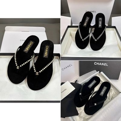 Chanel Pearl-Embellished Velvet Flip-Flops [3 styles]