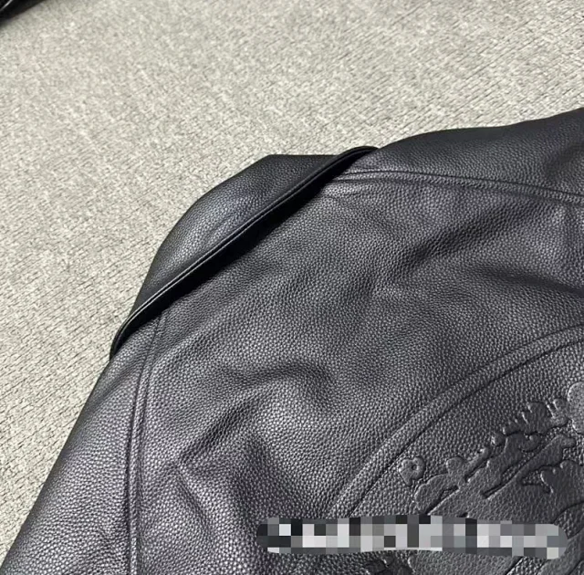Human Made Jackets Leather varsity jacket with striped rib-knit trim product detail image 7