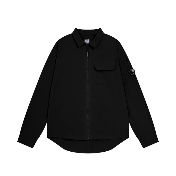 C.P. Company Shirts Zip-Front Lens Sleeve Shirt — SKU-01-Black