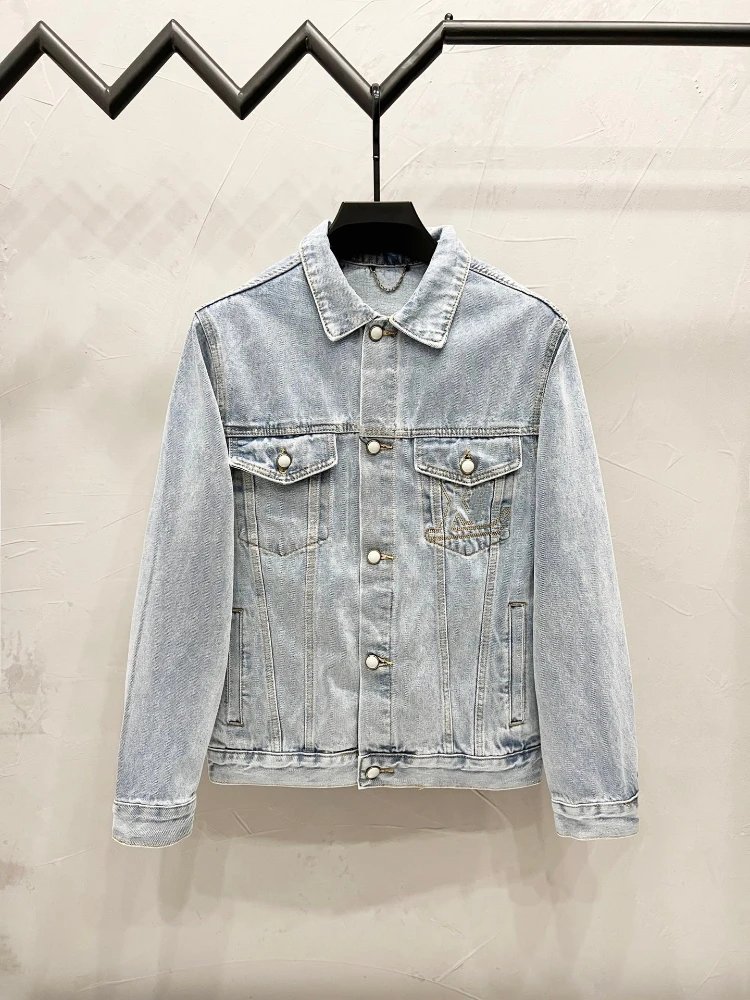 Unbranded Jackets Button-Front Denim Jacket with Monogram-Style Print — SKU-03-A3 Blue (Donkey Home)