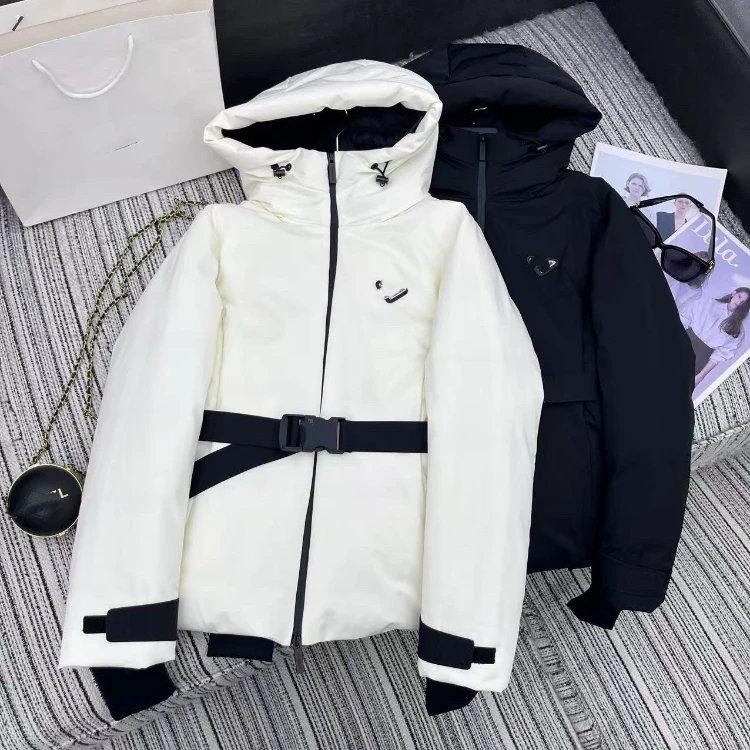 Peak Logo Belted Hooded Ski Down Jacket