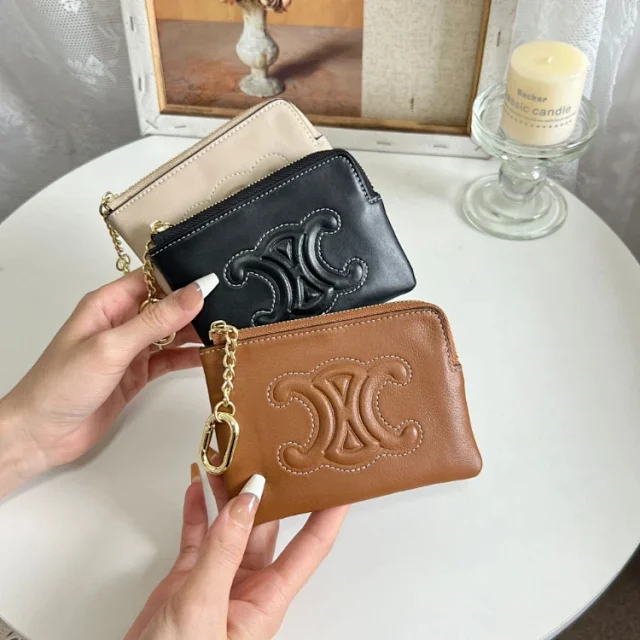 Unbranded Wallets & Card Holders Zip Coin Purse with Embossed Triomphe-Style Motif and Clasp product detail image 2