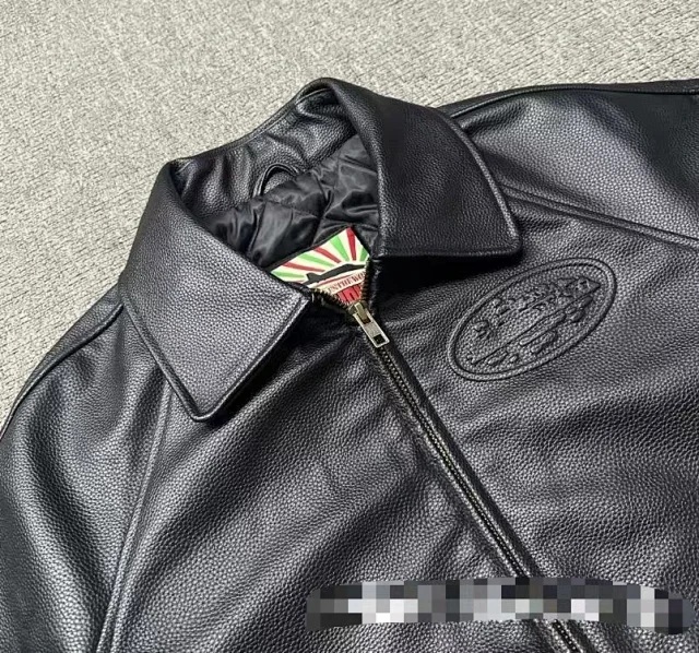 Human Made Jackets Leather varsity jacket with striped rib-knit trim product detail image 4