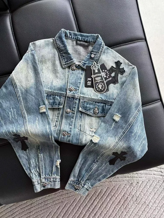Chrome Hearts Jackets Distressed Cross Patch Denim Jacket product detail image 5