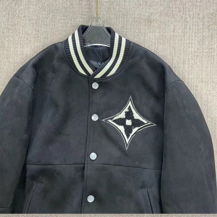Unbranded Jackets Varsity Jacket with Embroidered Four-Point Floral Emblem image 3