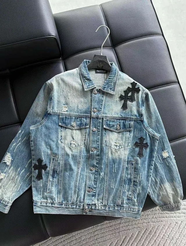 Chrome Hearts Jackets Distressed Cross Patch Denim Jacket product detail image 1