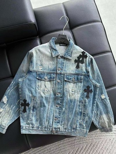 Chrome Hearts Cross-Embellished Distressed Denim Jacket