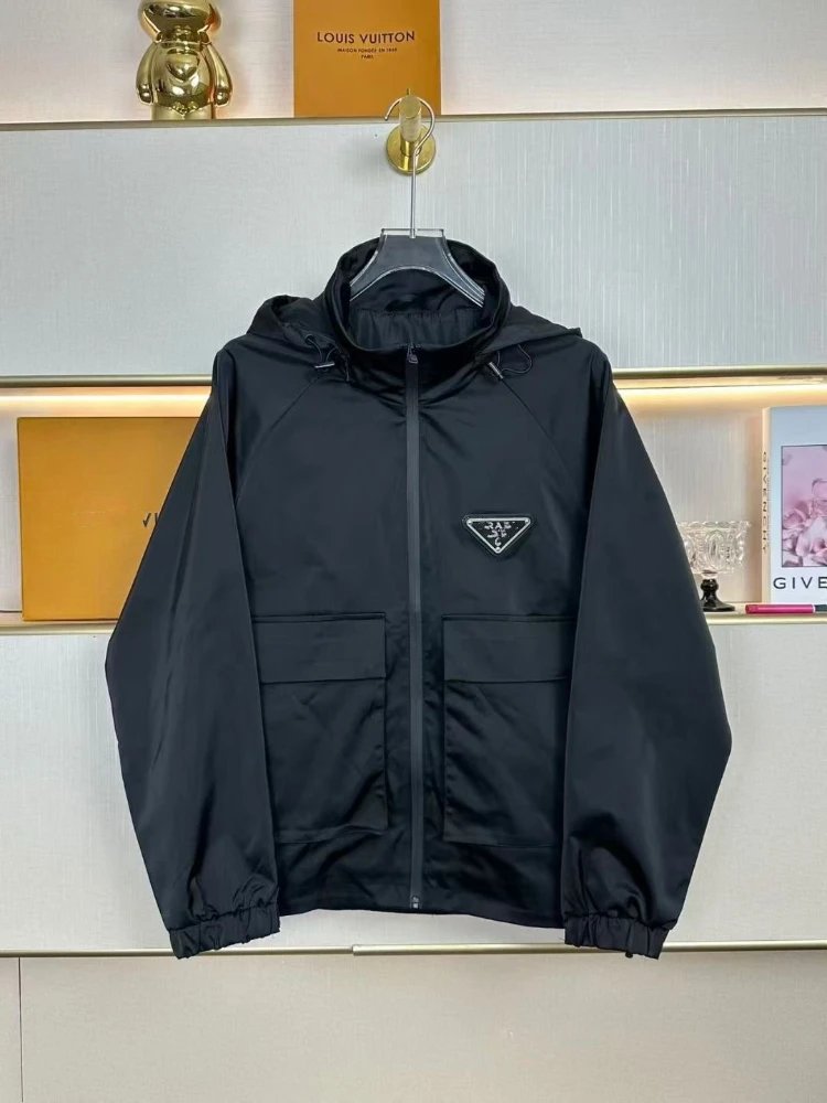 Prada Jackets Hooded zip utility jacket with triangle logo plaque image 1