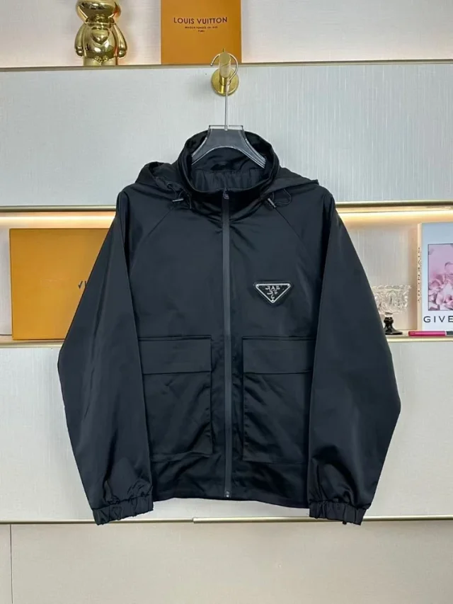 Prada Jackets Hooded zip utility jacket with triangle logo plaque product detail image 1