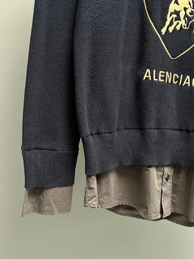 Unbranded Knitwear V-Neck Faux-Layered Hooded Knit Sweater product detail image 5