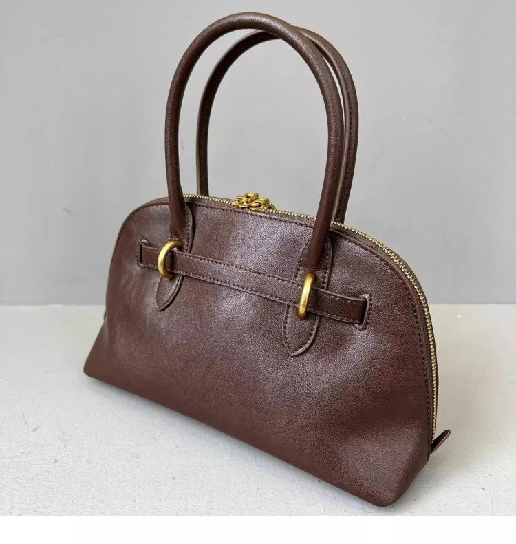 Leather Top Handle Satchel Bag Brown Black Burgundy White Pink Classic
