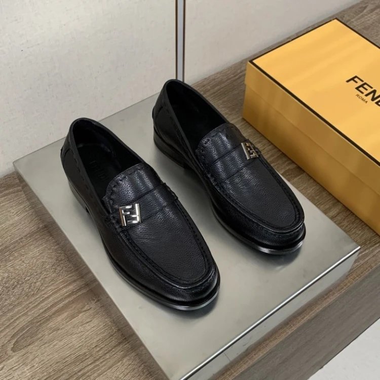 Fendi Leather Shoes FF Buckle Loafers — 3