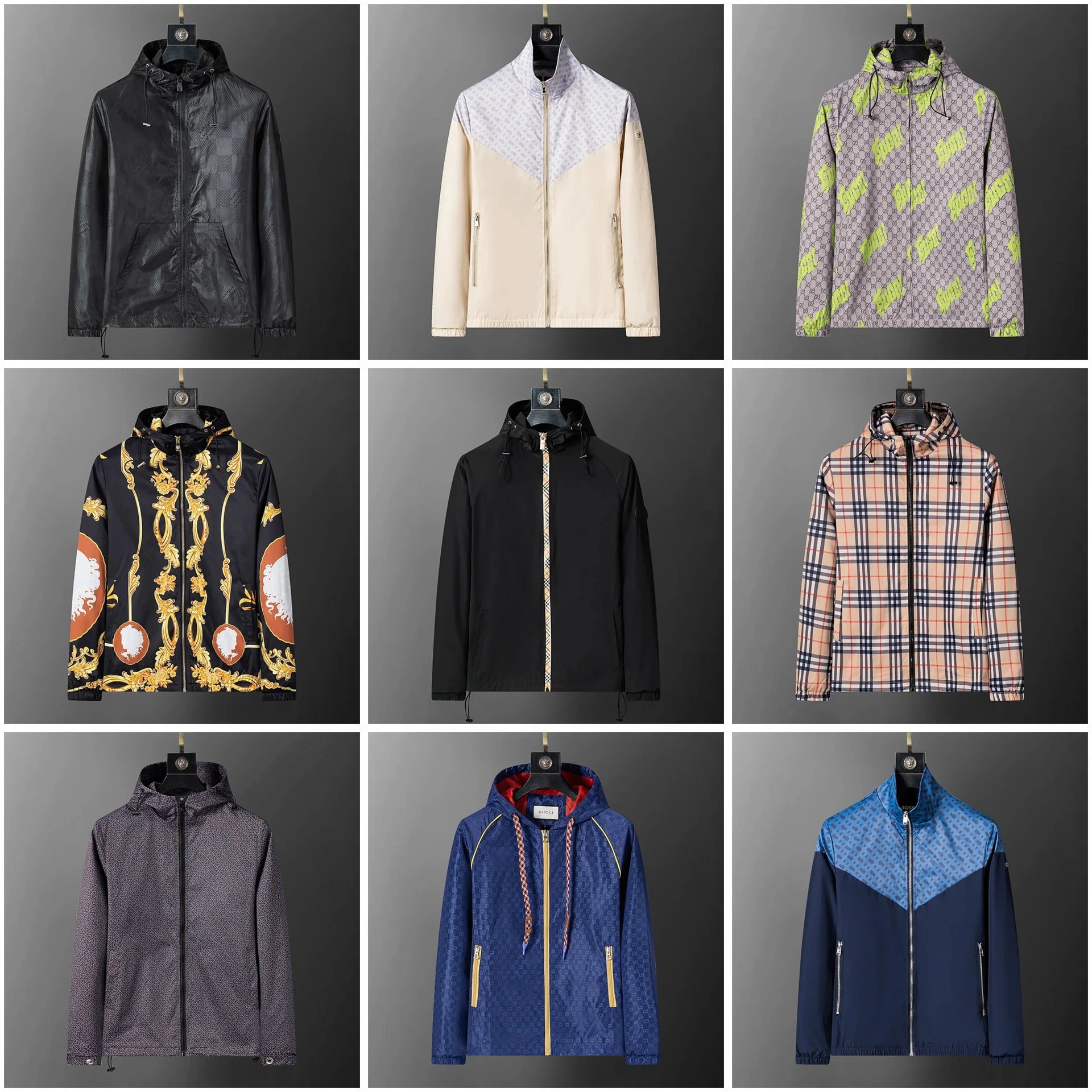 Louis Vuitton & Gucci & Burberry Monogram Hooded Windbreaker Jacket Collection - 006353