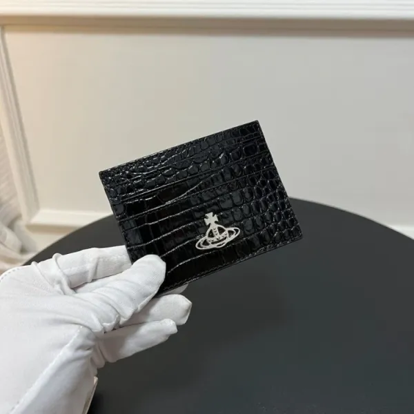 Vivienne Westwood Orb Logo Croc-Embossed Card Holder Burgundy - 4