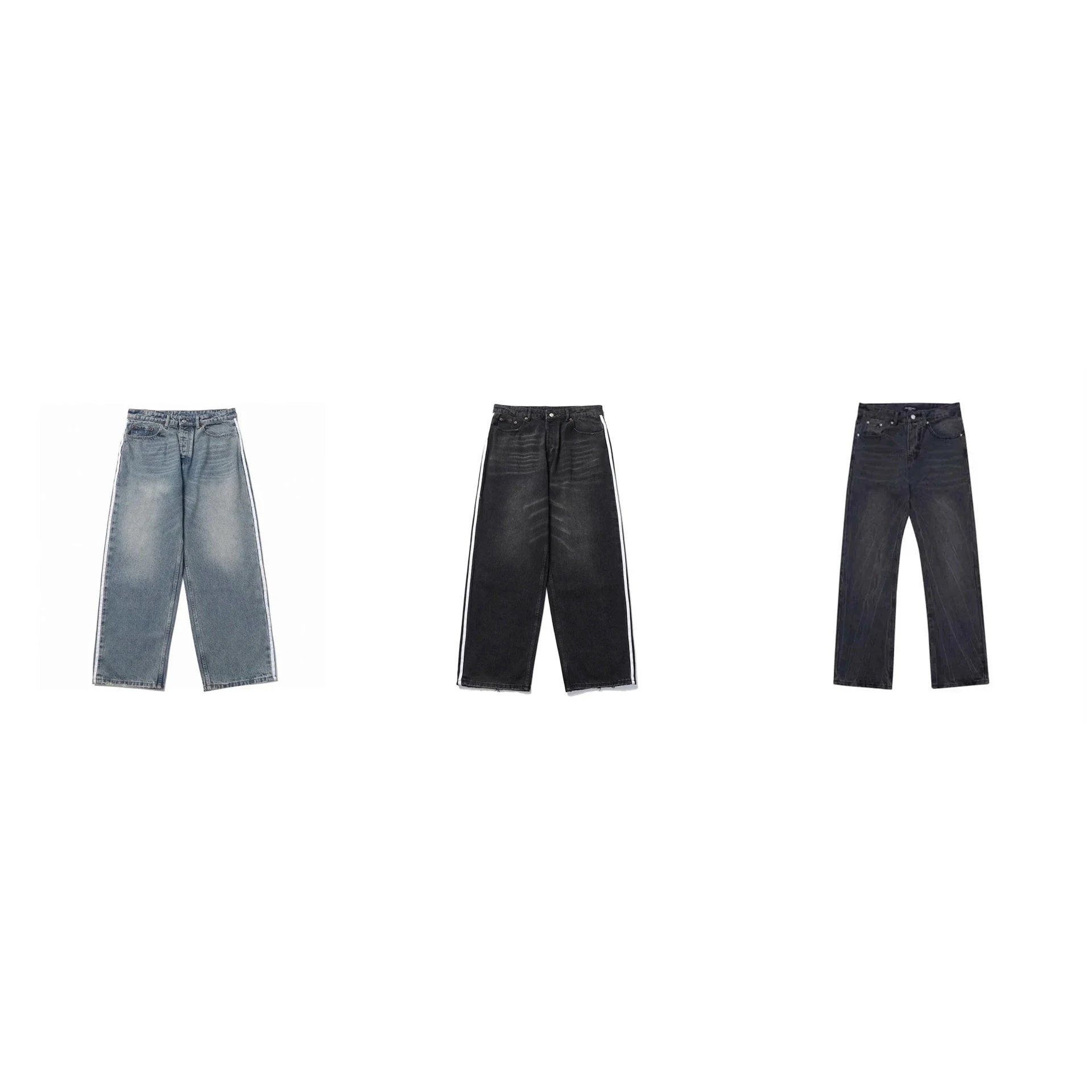 Balenciaga x Adidas Washed Side Stripe Baggy Denim Jeans Collection - 006049