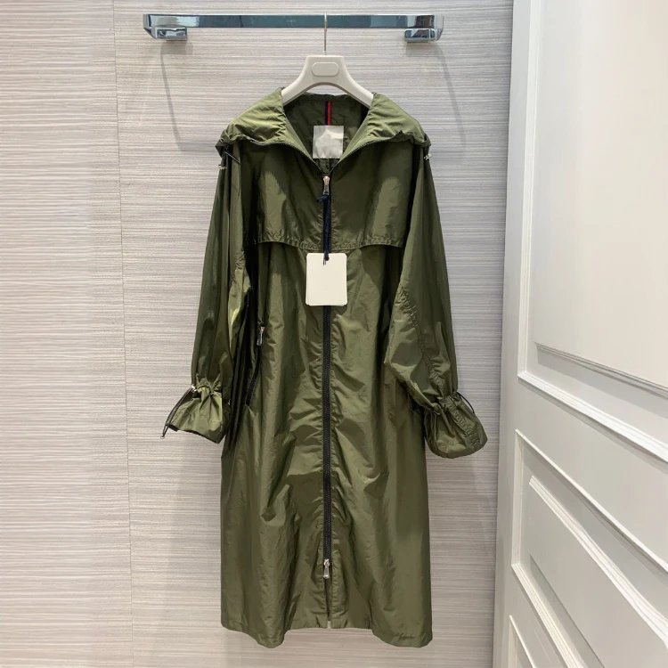 Unbranded Coats Hooded long zip-up coat with drawstring waist and cuffs — Green