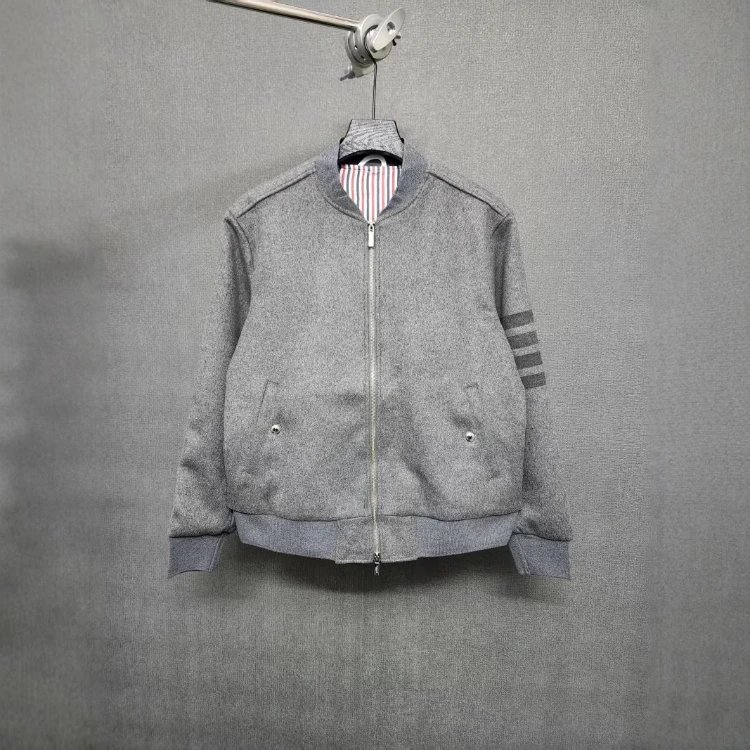 Thom Browne Jackets Four-bar zip bomber jacket — gray