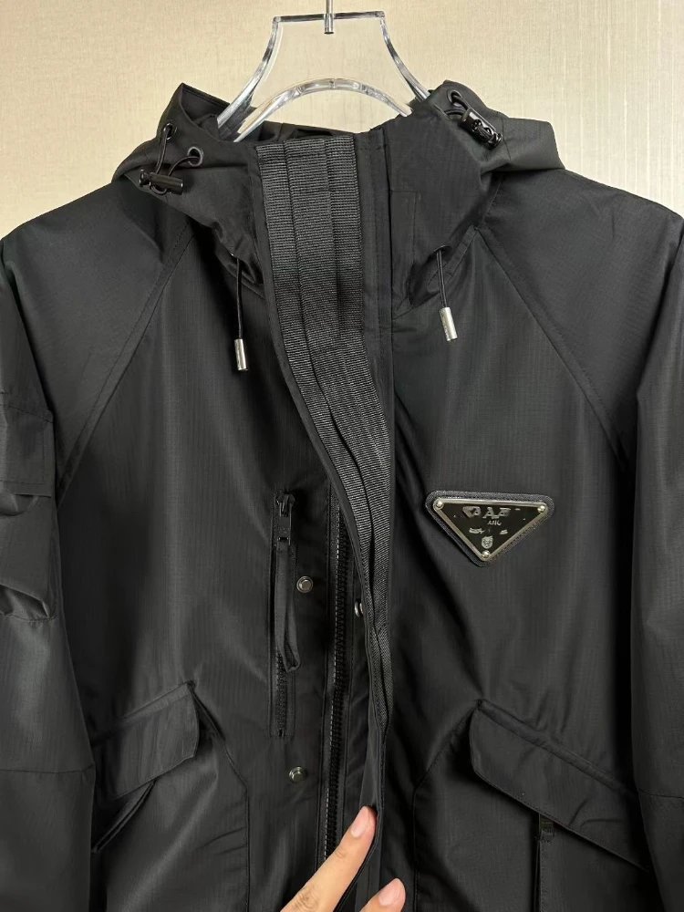 Prada Jackets Hooded multi-pocket zip jacket with triangle plaque image 6
