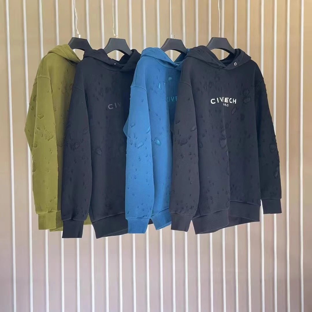 Givenchy Destroyed Effect Logo Hoodie - 008095