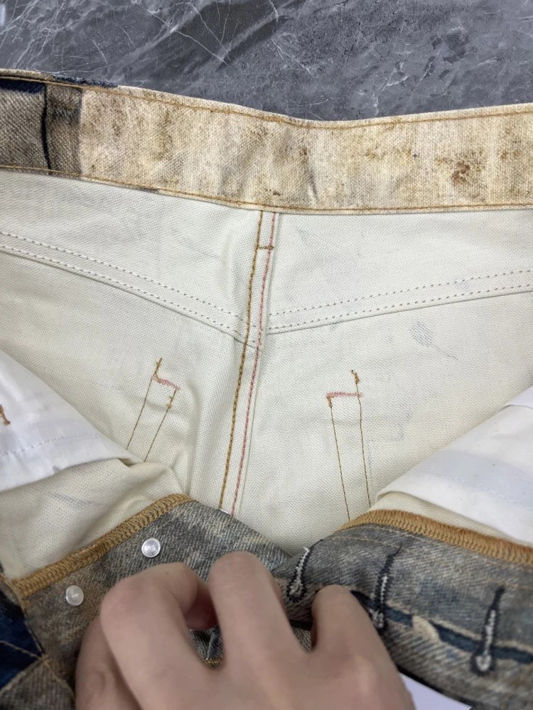 Denim Patchwork Bear Embroidery Greenish Blue Baggy Jeans