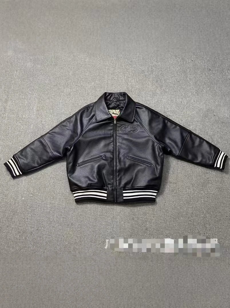 Human Made Jackets Leather varsity jacket with striped rib-knit trim — 882 black
