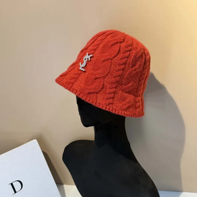 Saint Laurent Hats Cable-Knit Bucket Hat with YSL Monogram product detail image 4