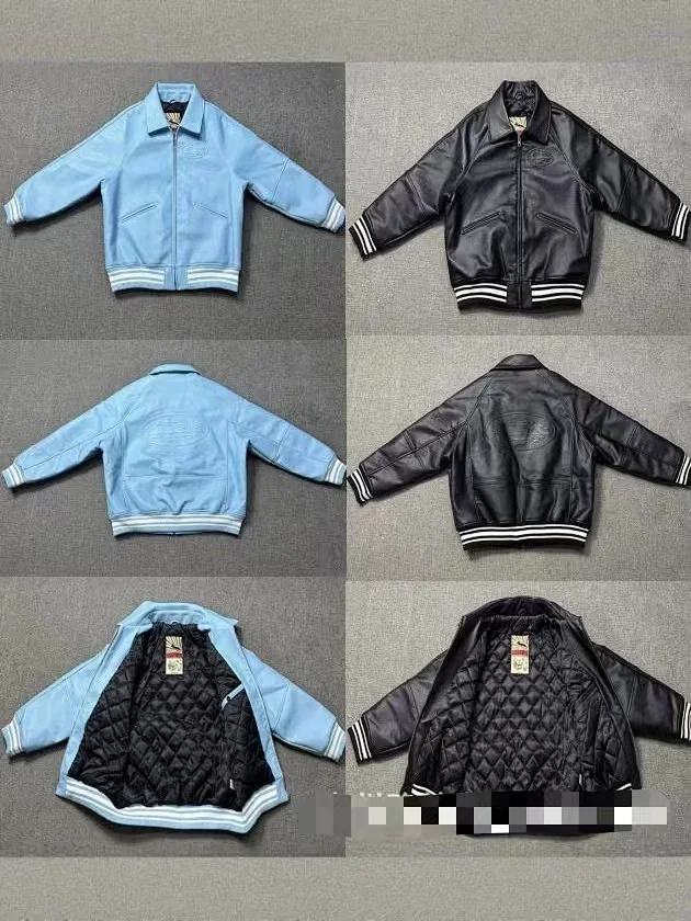 Human Made Jackets Leather varsity jacket with striped rib-knit trim product detail image 1