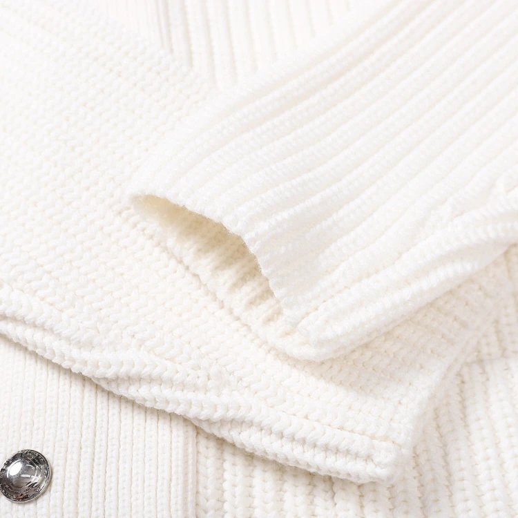Unbranded Knitwear Ribbed knit collared button-front cardigan with sleeve stripes and patch pockets image 7