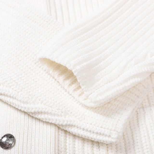 Unbranded Knitwear Ribbed knit collared button-front cardigan with sleeve stripes and patch pockets product detail image 7