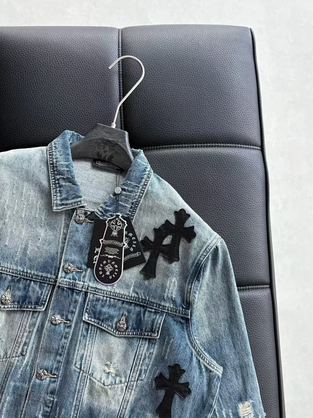 Chrome Hearts Jackets Distressed Cross Patch Denim Jacket product detail image 7