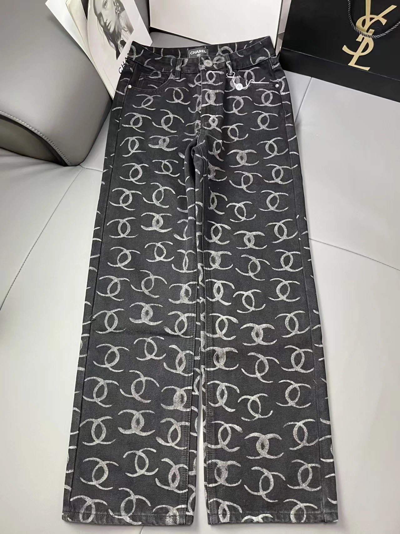Chanel Jeans Interlocking CC Monogram Wide-Leg image 7