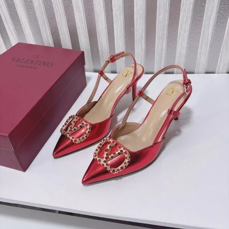 Valentino Garavani High Heels Pointed-Toe Slingback with Rhinestone V Buckle image 5