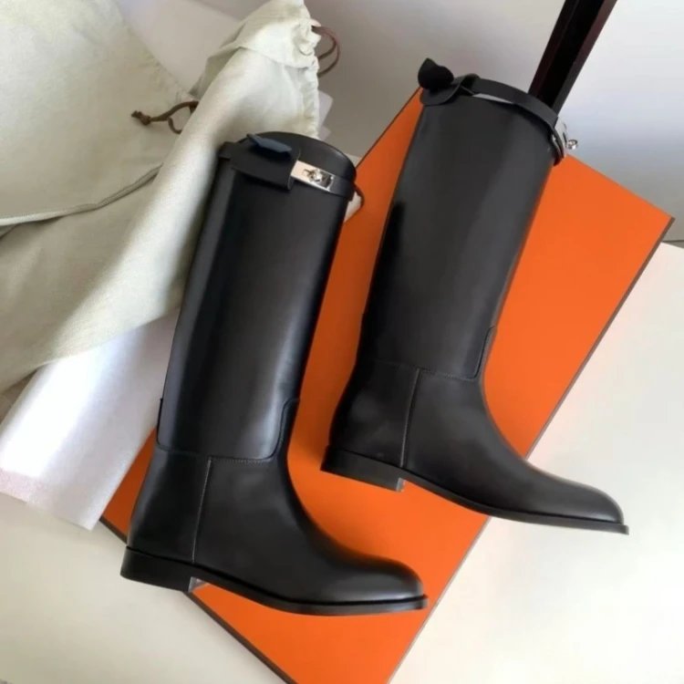 Hermes Kelly Lock Design Knee High Boots