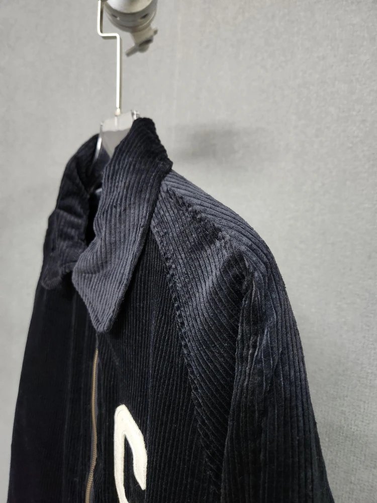 Unbranded Jackets Corduroy zip-up jacket with quilted lining and letter C patch image 7