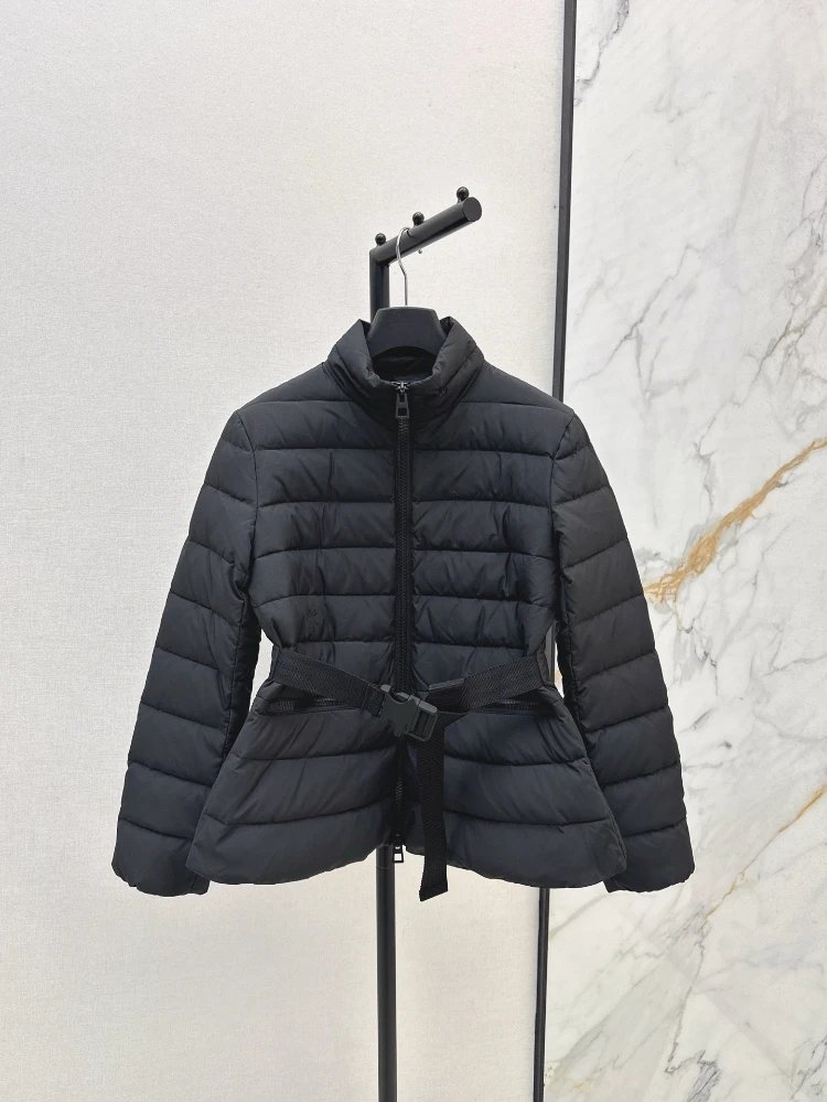 Unbranded Down Jackets Belted stand-collar quilted jacket — Black