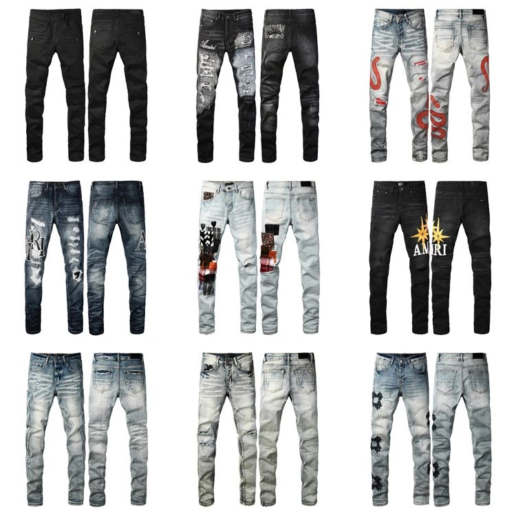 Amiri Distressed and Embroidered Slim Fit Jeans Collection - 007316