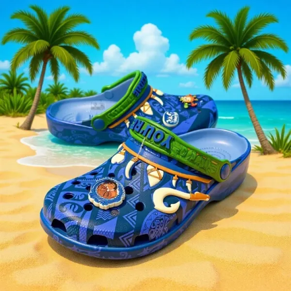Crocs Classic Clog Moana Collaboration Navy Blue Green Multicolor Sandals - 2