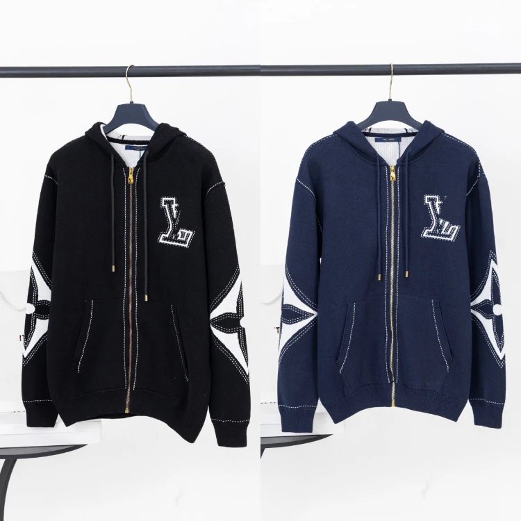 Louis Vuitton LV Logo and Monogram Sleeve Full-Zip Hooded Sweater Collection - 008325