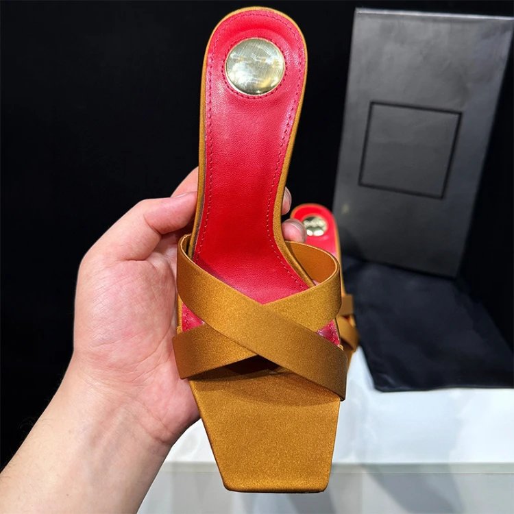 Yves Saint Laurent High Heels Square-Toe Crossover Mule with YSL Logo Heel image 4