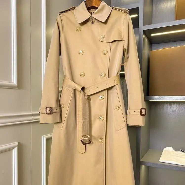 Unbranded Coats Double-Breasted Belted Long Trench Coat — Khaki