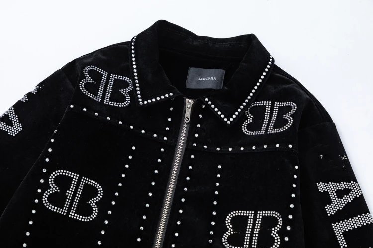 Balenciaga Jackets Rhinestone Velvet Zip Jacket image 2