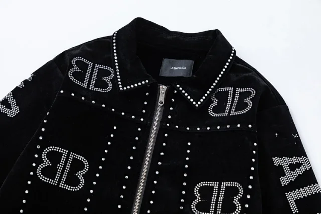 Balenciaga Jackets Rhinestone Velvet Zip Jacket product detail image 2