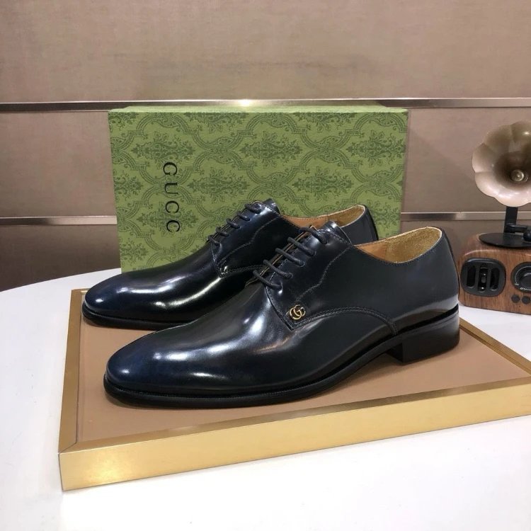 Gucci Leather Shoes Lace-Up Dress — Blue