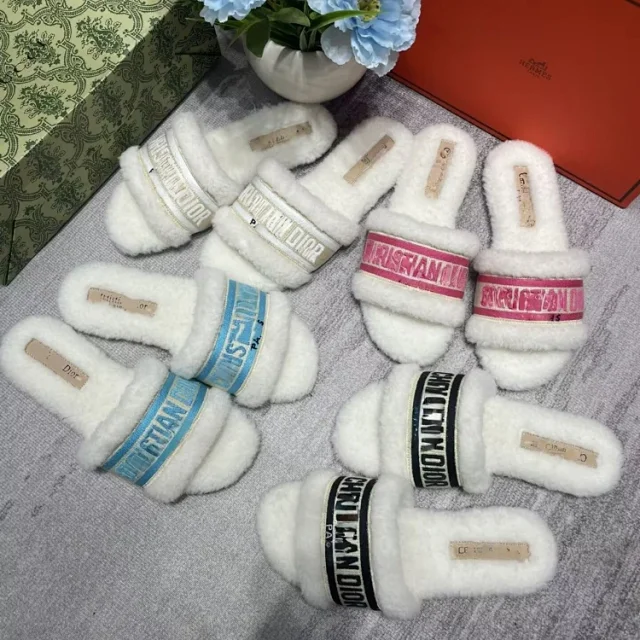 Dior Slippers Faux-Fur Logo Strap Slides product detail image 1