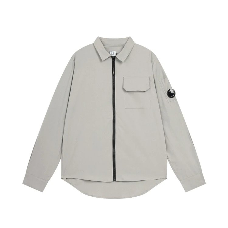 C.P. Company Shirts Zip-Front Lens Sleeve Shirt — SKU-02-Light Gray