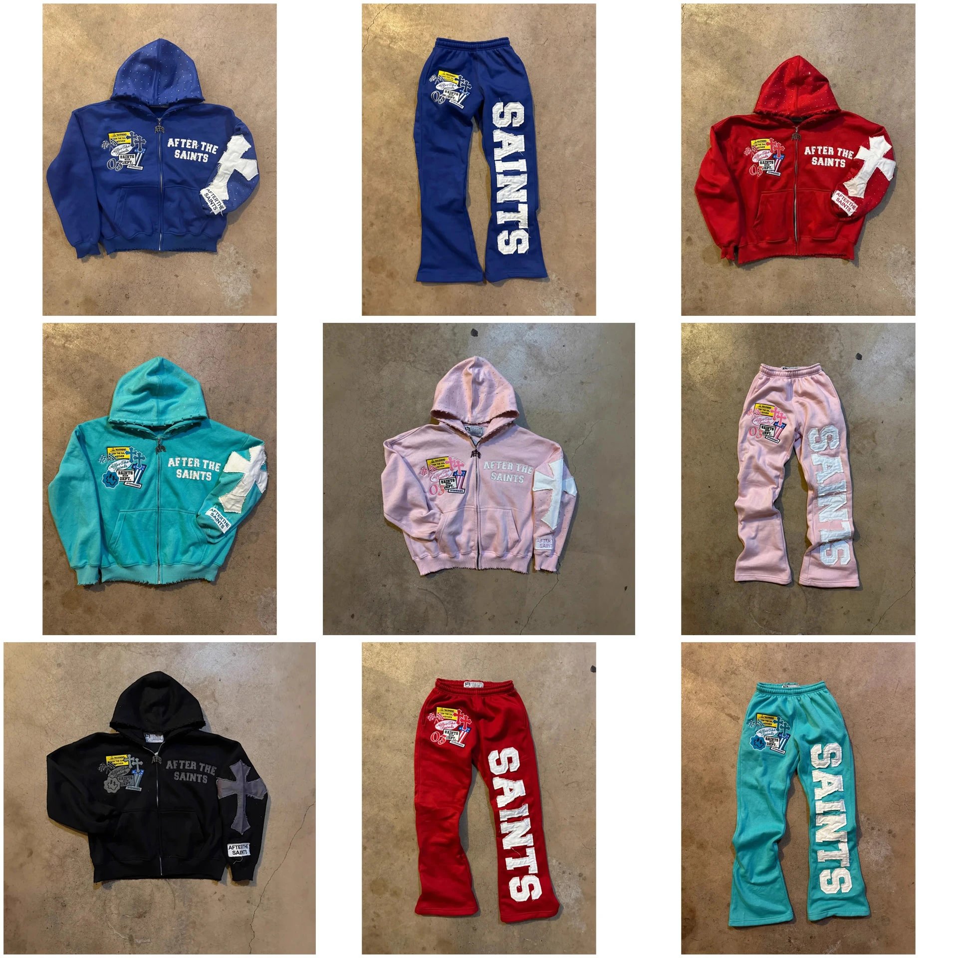 After the Saints Patchwork Hoodie & Sweatpants Set - 004642